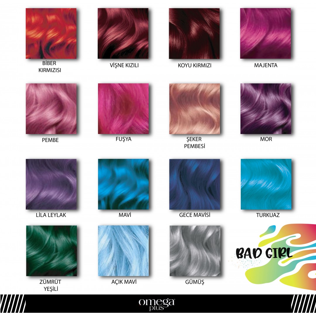 Omega Plus Bad Girl Turkuaz Amonyaksız Renkli Saç Boyası 250ML